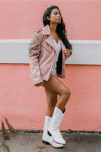 Load image into Gallery viewer, Women Pink Suede Studded Leather Jacket