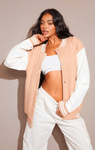 Load image into Gallery viewer, Women Pink Varsity Leather Bomber Jacket