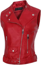 Load image into Gallery viewer, Women Red Leather Biker Vest