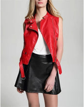 Load image into Gallery viewer, Women Red Leather Biker Vest