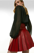 Load image into Gallery viewer, Women Red Leather Buckle Kilt Skirt