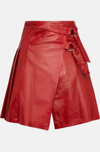 Load image into Gallery viewer, Women Red Leather Buckle Kilt Skirt