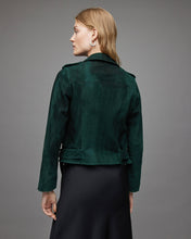Load image into Gallery viewer, Women Royal Green Suede Biker Leather Jacket