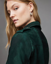 Load image into Gallery viewer, Women Royal Green Suede Biker Leather Jacket