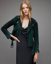 Load image into Gallery viewer, Women Royal Green Suede Biker Leather Jacket