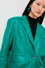 Load image into Gallery viewer, Women Sea Green Leather Blazer