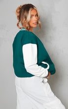 Load image into Gallery viewer, Women Sea Green Varsity Leather Bomber Jacket