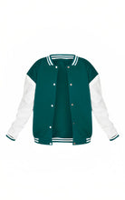 Load image into Gallery viewer, Women Sea Green Varsity Leather Bomber Jacket