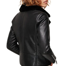 Load image into Gallery viewer, Women Sheepskin Black Biker Leather Jacket