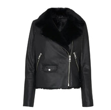 Load image into Gallery viewer, Women Sheepskin Black Biker Leather Jacket
