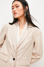 Load image into Gallery viewer, Women Single Breasted Beige Snake Print Leather Blazer