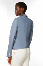 Load image into Gallery viewer, Women Stone Blue Leather Blazer with Golden Button