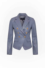 Load image into Gallery viewer, Women Stone Blue Leather Blazer with Golden Button