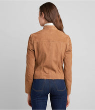 Load image into Gallery viewer, Women Suede Biker Leather Jacket in Tan Brown