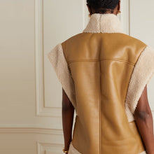 Load image into Gallery viewer, Women Tan Brown Shearling Leather Vest with Open Closure