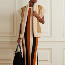 Load image into Gallery viewer, Women Tan Brown Shearling Leather Vest with Open Closure