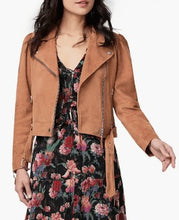 Load image into Gallery viewer, Women Tan Brown Suede Leather Biker Jacket