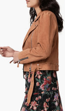 Load image into Gallery viewer, Women Tan Brown Suede Leather Biker Jacket