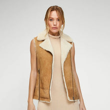 Load image into Gallery viewer, Women Tan Brown Suede Shearling Leather Vest