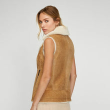 Load image into Gallery viewer, Women Tan Brown Suede Shearling Leather Vest