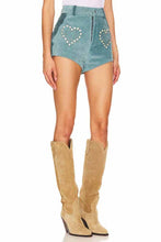 Load image into Gallery viewer, Women Turquoise Suede Leather Fringe Short
