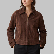 Load image into Gallery viewer, Women Chocolate Brown Suede Leather Jacket