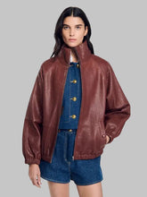 Load image into Gallery viewer, Women Classic Burgundy Oversized Leather Bomber Jacket