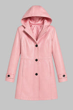 Load image into Gallery viewer, Women Pink Real Leather Hooded Coat