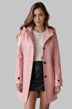 Load image into Gallery viewer, Front View of Women Pink Real Leather Hooded Coat