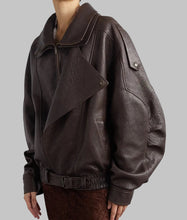 Load image into Gallery viewer, Women Premium Oversized Dark Brown Leather Jacket