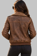 Load image into Gallery viewer, Back View of Women Stylish Distressed Brown Shearling Leather Jacket