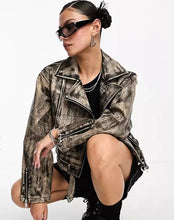 Load image into Gallery viewer, Women's Vintage Biker Leather Jacket