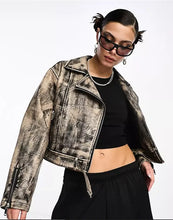 Load image into Gallery viewer, Women's Vintage Biker Leather Jacket