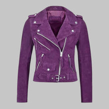 Load image into Gallery viewer, Women's Premium Purple Suede Leather Biker Jacket