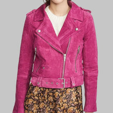 Load image into Gallery viewer, Women’s Stylish Pink Suede Leather Biker Jacket