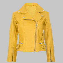 Load image into Gallery viewer, Women’s Trendy Yellow Real Leather Biker Jacket