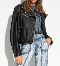 Load image into Gallery viewer, Women's Black Biker Vintage Leather Jacket