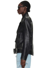 Load image into Gallery viewer, Women’s Black Vintage Biker Leather Jacket with Moto Style