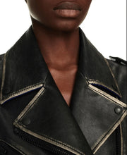 Load image into Gallery viewer, Women’s Black Vintage Biker Leather Jacket with Moto Style