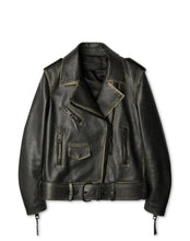 Load image into Gallery viewer, Women’s Black Vintage Biker Leather Jacket with Moto Style