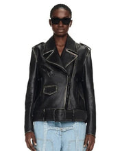 Load image into Gallery viewer, Women’s Black Vintage Biker Leather Jacket with Moto Style