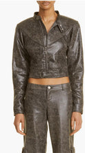 Load image into Gallery viewer, Women's Black Vintage Leather Motorcycle Jacket