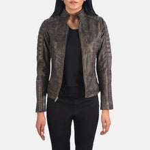 Load image into Gallery viewer, Women's Black Vintage Motorcycle Leather Jacket
