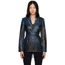 Load image into Gallery viewer, Women's Blue Distressed Leather Blazer