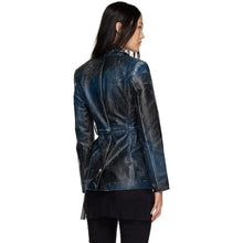 Load image into Gallery viewer, Women's Blue Distressed Leather Blazer