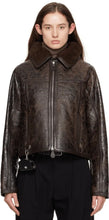 Load image into Gallery viewer, Women's Dark Brown Distressed Shearling Leather Jacket
