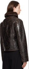 Load image into Gallery viewer, Women's Dark Brown Distressed Shearling Leather Jacket