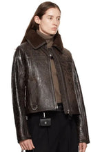 Load image into Gallery viewer, Women's Dark Brown Distressed Shearling Leather Jacket