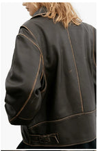 Load image into Gallery viewer, Womens Dark Brown Distressed Vintage Leather Jacket