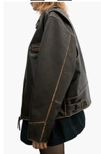 Load image into Gallery viewer, Womens Dark Brown Distressed Vintage Leather Jacket